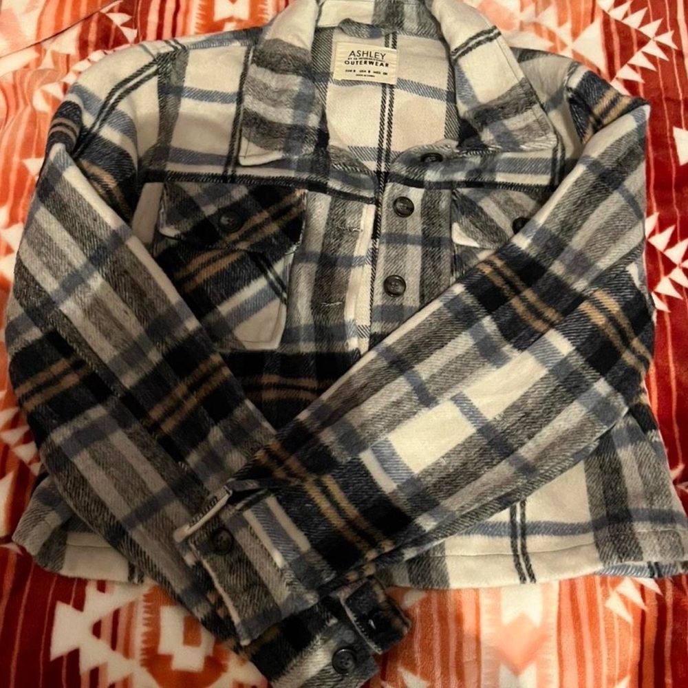Ashley By 26 International Plaid Shacket - Blue, White, Gray